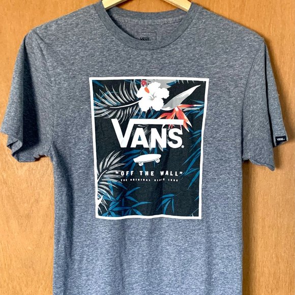Gray Vans Graphic Tee T-Shirt Female Junior's Small Tropical Flowers EUC - Picture 1 of 4